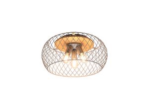 4017807537642 - Leuchten - Deckenleuchte Metall Deckenlampe silber Holzlampe rund Esszimmer Käfig Lampe Beleuchtung in Gitterform Fassung 3x E27 DxH 50x28 cm