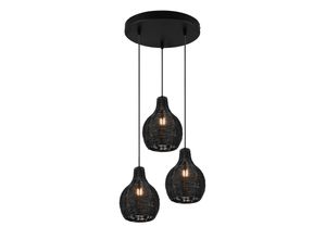 4017807541588 - Reality Leuchten - Pendelleuchte sprout Rattan Geflecht Schwarz 3 flammig im Boho Stil ø 39cm