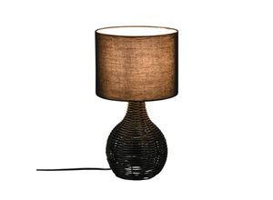 4017807541663 - Tischleuchte SPROUT Rattan Geflecht Stoffschirm Schwarz im Boho Stil Ø 22cm