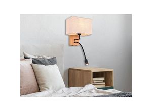 4017807567977 - Leuchten - Wandleuchte nilam mit led Leselampe & eckigem Stoffschirm in Beige Höhe 30cm