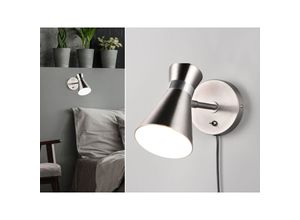 4017807595154 - Retro Wandstrahler enzo mit Stecker und Schalter aus Metall Silber Höhe 16cm