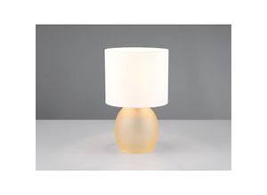 4017807601077 - Leuchten - Tischleuchte vela mit Glasfuß Amber und Stoffschirm Weiß Höhe 29cm