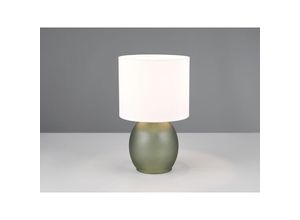 4017807602401 - Leuchten - Tischleuchte vela mit Glasfuß Grün und Stoffschirm Weiß Höhe 29cm