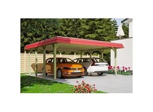 4018211313563 - SKAN HOLZ Carport Spreewald 585 x 589 cm mit Aluminiumdach rote Blende