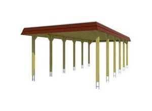 4018211313860 - SKAN HOLZ Carport Spreewald 396 x 893 cm mit Aluminiumdach rote Blende