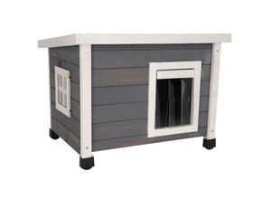 4018653216378 - Katzenhaus Rustica Katzenhütte Holz wei¤ grau Plexiglasfenster Katzenvilla