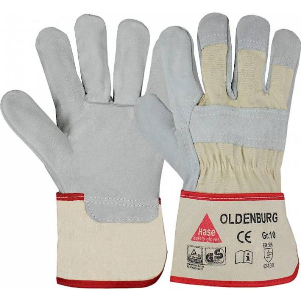 4018949217102 - Hase Safety Gloves - Hase Handschuh Oldenburg Rind spaltleder tüv-gs Gr10