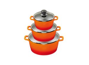 4019256010585 - KING Kochtopf-Set 3-teilig Keramikbeschichtung Dampfablass im Deckel aus Aluguss (orange) - B-Ware neuwertig