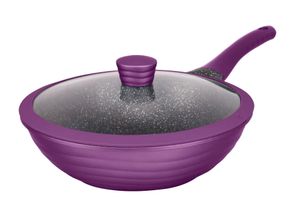 4019256022052 - Wok KING NEW~WAVE Pfannen Gr Ø 28 cm + Höhe 8 cm lila (aubergine) Woks Induktion Antihaftbeschichtung Glasdeckel mit Silikonrand 28 cm