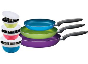 4019256022793 - KING Pfannen-Set Küchenstart Aluminium (Set 9-tlg 3 Schüsseln 3 Kunststoffdeckel 3 Pfannen) Ø 20 24 28 cm Induktion Keramikbeschichtung bunt