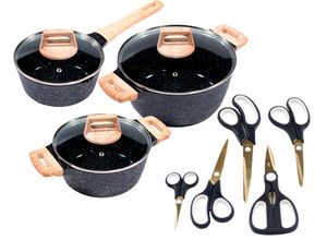 4019256024384 - Topf-Set KING »ESSENTIAL« Aluminiumguss Induktion Antihaftbeschichtung schwarz 75 l Töpfe inkl 5 Scheren