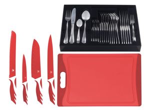 4019256024575 - Besteck-Set KING »BAS« inkl Etui 4 Küchenmesser und 1 Schneidebrett Essbesteck-Sets Gr 36 tlg rot