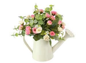 4019844733414 - Kunstblume IGEA Wildrosen-Busch in Gießkanne rosa (weiß rosa) B20cm H20cm L14cm Polyester Kunstpflanzen Rose künstlich Kunstrose Blume Hochzeitsdeko Tischdeko Blumendeko Deko