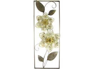 4019844738839 - Bild IGEA Metallbild Blumen Blätter Blume Wanddeko Wandskulptur 3D Blüten Bilder Gr B H 29cm x 74cm beige (creme) Skulptur Wanddeko Deko Terrassendeko Wandrelief Abstrakt