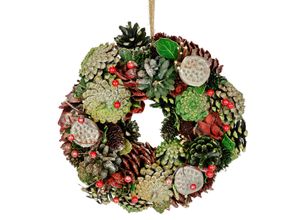 4019844739270 - Kunstkranz IGEA Natur-Kranz mit echten Zapfen Lotus Perlen Beeren rot (burgund) B23cm H23cm L6cm Natur Kunstpflanzen Türkranz Tischkranz Adventsdeko Adventskranz Weihnachtsdeko