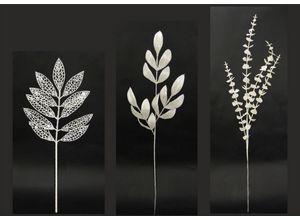 4019844760359 - Winterliche Kunstpflanze Kunstzweig Dekozweig aus Kunststoff Skelettblatt Blattzweig und Eukalyptus IGEA Höhe 70 cm mit Glitzer und Dekosteinen 3er Set Weihnachtsdeko weiß