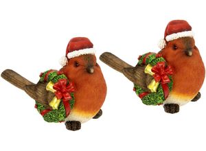 4019844765156 - Weihnachtsfigur IGEA Weihnachtsvogel mit Kranz und Mütze 2er Set Höhe ca 10 cm Dekofiguren Gr B H T 14 cm x 10 cm x 8 cm braun Weihnachtsengel Weihnachtsfiguren Dekofigur aus Polyresin Weihnachtsdeko Tierfigur