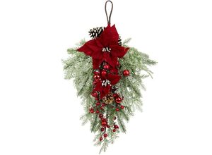 4019844771256 - Winterliche Kunstpflanze Kunstranken Dekohänger hängende Blumendeko Christstern Tannenzweige IGEA Höhe 65 cm mit künstlicher Poinsettie Zapfen und Beeren für Tür oder Wand rot