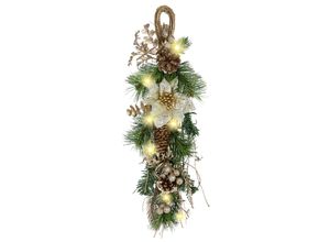 4019844772758 - Kunstgirlande IGEA Weihnachtsgirlande dekoriert mit LED-Licht beige (champagner) B17cm H52cm L9cm Kunststoff Kunstpflanzen Mit Poinsettia Zapfen Beeren Tanne Dekozweige Kunstgirlande Kranz