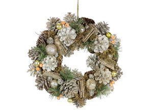4019844773816 - Kunstkranz IGEA Natur-Kranz Zapfen gold B32cm H32cm L8cm Natur Kunstpflanzen Mit Christbaumkugeln Tanne Zapfen Beeren Weihnachtskranz Adventsdeko