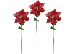 4019844776695 - Winterliche Kunstpflanze IGEA Kunstblume künstliche Poinsettiablume Weihnachtsdeko rot H73cm Ø20cm Polyester Kunstpflanzen mit Glitter Christstern Weihnachtsstern 3er Set