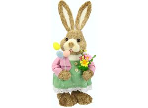 4019844779085 - Dekoobjekt IGEA Häsin rosa B17cm H40cm sonstige Fasern Kunststoff Polyester Dekofiguren Mit Eier aus Bast Hase Osterhasen Frühling Figur Oster Frühling