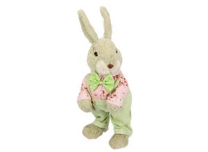 4019844779122 - Osterhase IGEA Hasenjunge mit Latzhose Frühjahrsdeko Dekofiguren Gr B H 11 cm x 28 cm bunt (natur rosa mint) Dekofiguren Osterdeko aus Stroh Dekofigur Tierfigur Ostern