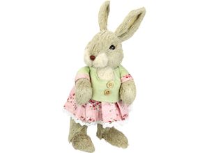 4019844779146 - Osterhase IGEA Hasenmädchen mit Rock Frühjahrsdeko Dekofiguren Gr B H 12 cm x 28 cm bunt (natur rosa mint) Dekofiguren Osterdeko aus Stroh Dekofigur Tierfigur Ostern