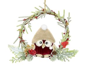 4019844789213 - Kunstkranz IGEA Tannen-Kranz Eule Beeren Tanne rot B23cm H20cm L6cm Kunststoff Kunstpflanzen Dekorierter Weihnachtskranz Deko Weihnachtsdeko Türkranz Adventskranz