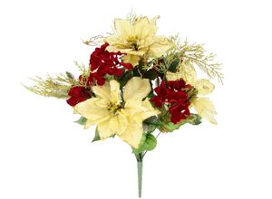 4019844789374 - Kunstblumenstrauß IGEA Bouquet Poinsettia Hortensie rot (rot gold) B28cm H50cm L28cm Polyester Kunstpflanzen Weihnachtsstern Christstern Weihnachtsdeko Kunstblume Sträuße