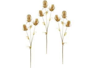 4019844792084 - Kunstblume IGEA Banksia Kunstpflanzen Gr B H L 16 cm x 87 cm x 10 cm 3 St goldfarben Weitere Weihnachtsdeko Kunstzweig 3er Set