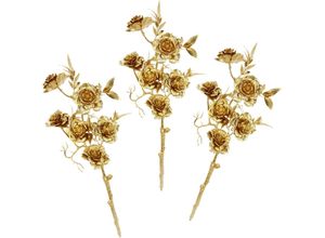 4019844792107 - Kunstblume IGEA Rose Kunstpflanzen Gr B H L 14 cm x 54 cm x 12 cm 3 St goldfarben Weitere Weihnachtsdeko Kunstrose Rosenzweig 3er Set