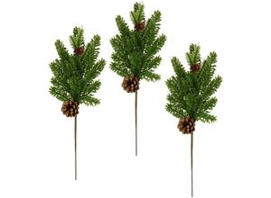 4019844793814 - Winterliche Kunstpflanze Kunstzweig Weihnachtsdeko Tannenzweig IGEA Höhe 45 cm mit echten Zapfen 3er Set grün natur grün