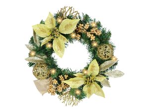 4019844800772 - Kunstkranz IGEA Dekorierter Weihnachtskranz mit LED-Licht gold B30cm H30cm L8cm Kunststoff Kunstpflanzen Mit Poinsettia Beeren Tanne Zweige Christbaumkugeln Kranz Adventskranz 4019844800772 - Kunstkranz IGEA Dekorierter Weihnachtskranz mit LED-Licht gold B30cm H30cm L8cm Kunststoff Kunstpflanzen Mit Poinsettia Beeren Tanne Zweige Christbaumkugeln Kranz Adventskranz