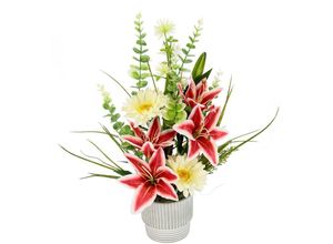 4019844802073 - Kunstblume Blumenarrangement aus Lilien und Gerbera im Topf aus Keramik IGEA Höhe 48 cm Dekoblumen Blumenstrauß Seidenblumen Tischdeko Hochzeitsdeko rot