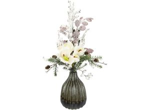 4019844804114 - Winterliche Kunstpflanze IGEA Gesteck mit Amaryllis in Vase aus Keramik Kunstblumen-Arrangement Kunstpflanzen Gr B H 27 cm x 52 cm 1 St weiß Kunstpflanzen Weihnachtsdeko mit Blüten Zweigen Zapfen Beeren und Eukalyptus