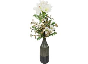 4019844804138 - Winterliche Kunstpflanze IGEA mit Amaryllis in Vase aus Keramik Blumen-Arrangement LED-Beleuchtung Kunstpflanzen Gr B H 32 cm x 80 cm 1 St weiß Kunstpflanzen Weihnachtsdeko Gesteck aus Blüten Eukalyptus Koniferen und Zweigen