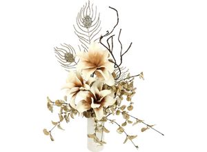 4019844804152 - Winterliche Kunstpflanze IGEA Gesteck Soft-Magnolie in Vase festliche Weihnachtdeko Kunstpflanzen Gr B H 40 cm x 56 cm 1 St beige Kunstpflanzen Kunstblumen-Arrangement Blumenensemble Weihnachtsgesteck