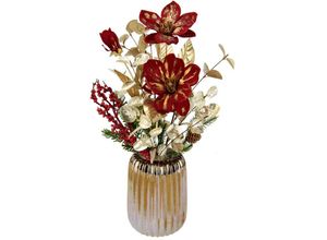 4019844804213 - Winterliche Kunstpflanze IGEA Gesteck mit Magnolie in Keramikvase Weihnachtsdeko Kunstpflanzen Gr Ø H 20 cm x 50 cm 1 St rot Kunstpflanzen Kunstblumen-Arrangement festliches Blumenensemble Weihnachtsgesteck