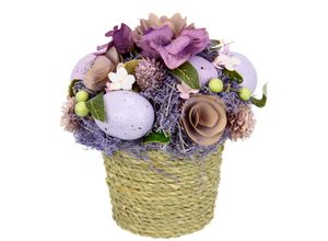 4019844804879 - Kunstblume IGEA Gesteck Ei Trockenblumen lila (violett) B18cm H17cm L18cm Kunststoff Kunstpflanzen Im Topf Hortensie Ostergesteck Osterdeko Oster-Ei Arrangement Deko