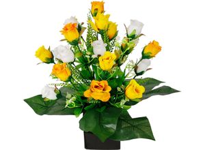 4019844806019 - Kunstblume Rosen-Arrangement im Topf aus Keramik Blumengesteck Dekoblumen IGEA Höhe 38 cm Seidenblumen Kunstrosen Rosenstrauß Hochzeitsdeko Tischdeko gelb