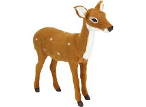 4019844810757 - Dekofigur IGEA Tierfigur Reh aus Kunstfell braun B22cm H21cm Polyester Dekofiguren Realistisches Waldtier Statue Ornament Plüschtier Weihnachtsdeko