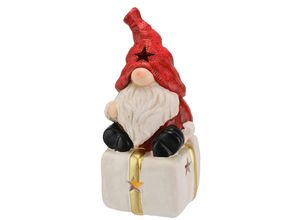 4019844811518 - Dekofigur IGEA Wichtel auf Geschenk rot (weiß rot) B9cm H22cm Terrakotta Dekofiguren Mit LED-Licht Deko Weihnachtsdeko Leuchtfigur Statue Skulptur