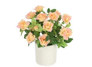 4019844814014 - Kunstblume IGEA Wildrosen Busch im Topf orange (peach) B18cm H21cm L18cm Polyester Kunstpflanzen Rosen Kunstrosen Kunstpflanze Blumen Künstliche Hochzeitsdeko