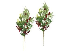 4019844814694 - Kunstzweig IGEA Weihnachtszweig Tanne Beeren Efeu Thuja grün (grün rot) B14cm H50cm L7cm Kunststoff Kunstpflanzen 2er Set Künstlicher Zweig Blume Weihnachtsdeko Dekozweig Dekoration