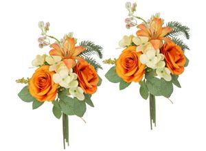 4019844816339 - Kunstblume IGEA Kunstblumen-Strauß Rosen Lilien Hortensie orange B18cm H35cm L17cm Polyester Kunstpflanzen Blumenstrauß Bouquet Blume Grabschmuck Aufleger Grabdeko