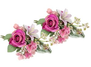 4019844816377 - Kunstblume IGEA Kunstblumen-Strauß Rosen Lilien Hortensie rosa B18cm H35cm L17cm Polyester Kunstpflanzen Blumenstrauß Bouquet Blume Grabschmuck Aufleger Grabdeko