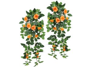 4019844816414 - Kunstblume IGEA Künstlicher Rosenhänger orange B30cm H74cm L11cm Polyester Kunstpflanzen Rosenranke Rosenbogen Rosen Blume Rosengirlande Deko Busch