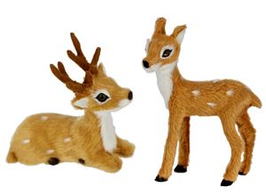 4019844816650 - Dekofigur IGEA Tierfigur mini Reh 2er Set braun B7cm H7cm Polyester Dekofiguren Kunstfell Tierfigur Statue Ornamente Pelz Plüschtier Pelztier Waldtier