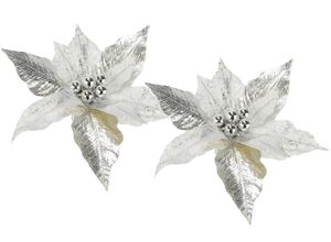 4019844816759 - Dekohänger IGEA Poinsettia auf Clip silber B28cm H14cm Polyester Dekohänger 2er Set 28cm Weihnachts-Christstern künstlich Weihnachtsblume gold